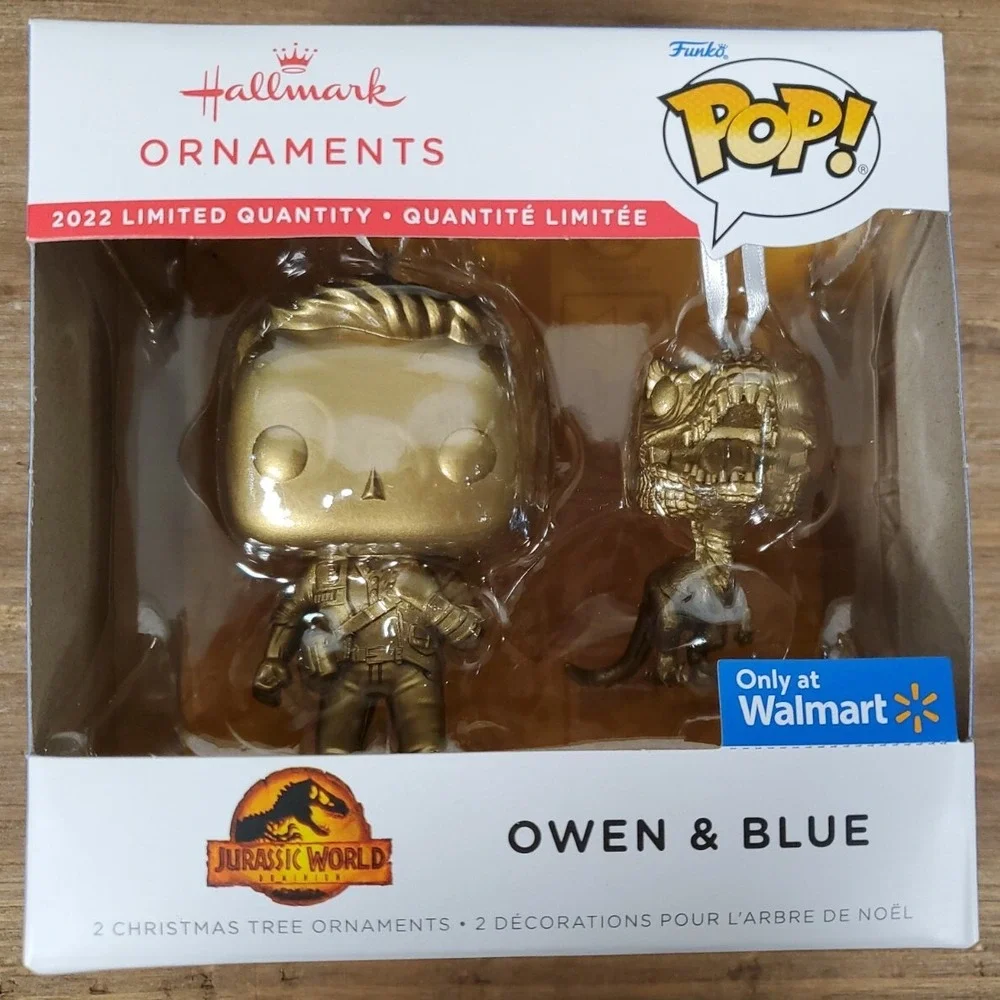 Owen & Blue GOLDEN Jurassic World Hallmark Ornaments Funko POP Walmart Exclusive
